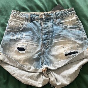 One Teaspoon - high waisted bandits- size 25 Faded Blue Distressed Jean Shorts